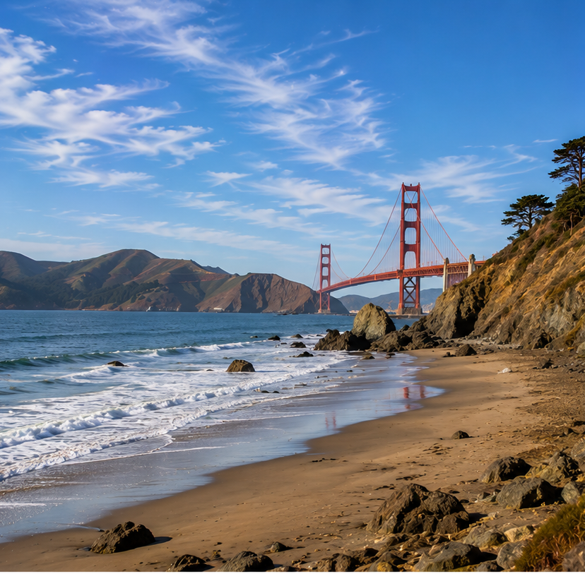 Daytime Baker Beach and the Golden Gate Bridge